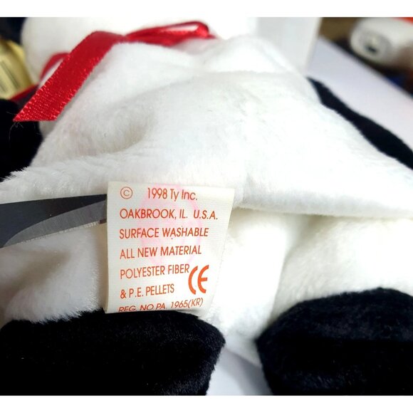 VTG Ty Beanie Babies Fortune Panda Bear 8.5" Plush Toy 1997 Black White W Tags - Picture 6 of 9